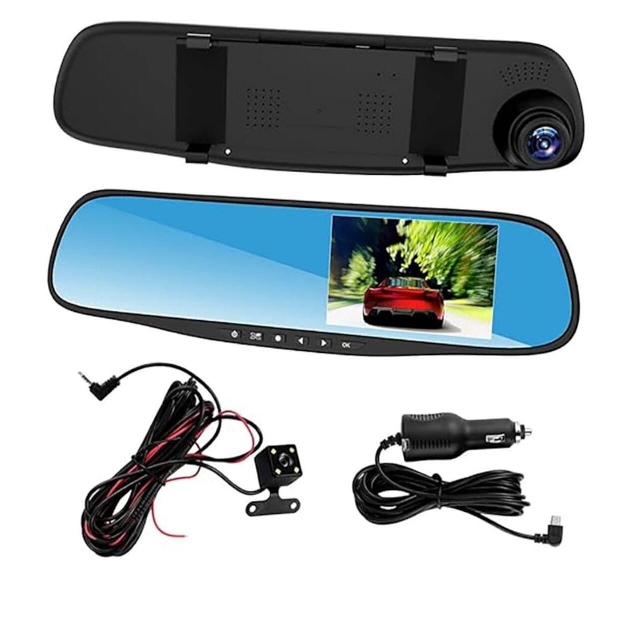Camera auto DVR duala, fixare oglinda, FullHD 1080P, inregistrare fata si spate, display 3.5