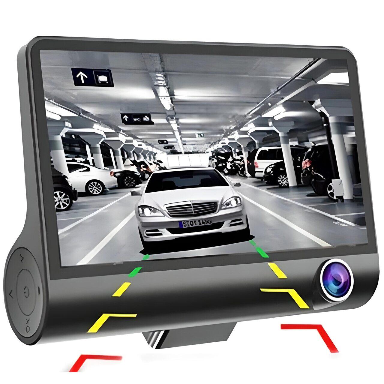 Camera auto DVR tripla, FullHD 1080P, inregistrare fata, interior si spate, display 4