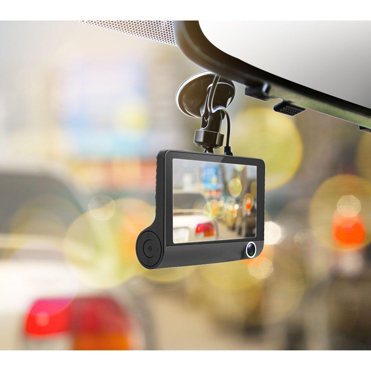 Camera auto DVR tripla, FullHD 1080P, inregistrare fata, interior si spate, display 4