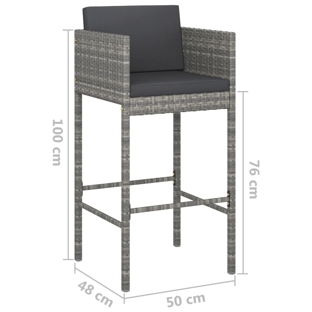 Set mobilier bar de grădină, cu perne, 3 piese, gri, poliratan GartenMobel Dekor