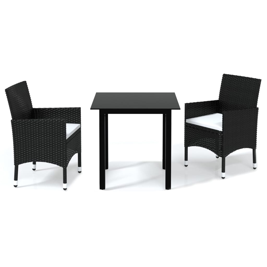 Set mobilier de grădină cu perne, 3 piese, negru, poliratan GartenMobel Dekor