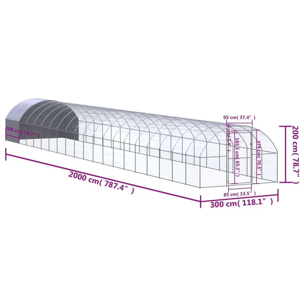 Coteț de găini pentru exterior, 3x20x2 m, oțel zincat GartenMobel Dekor