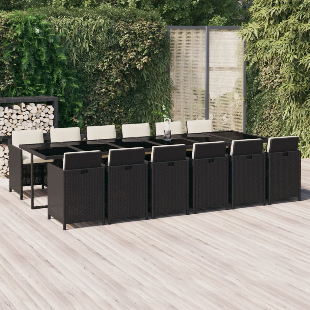 Set mobilier de exterior cu perne, 13 piese, negru, poliratan GartenMobel Dekor
