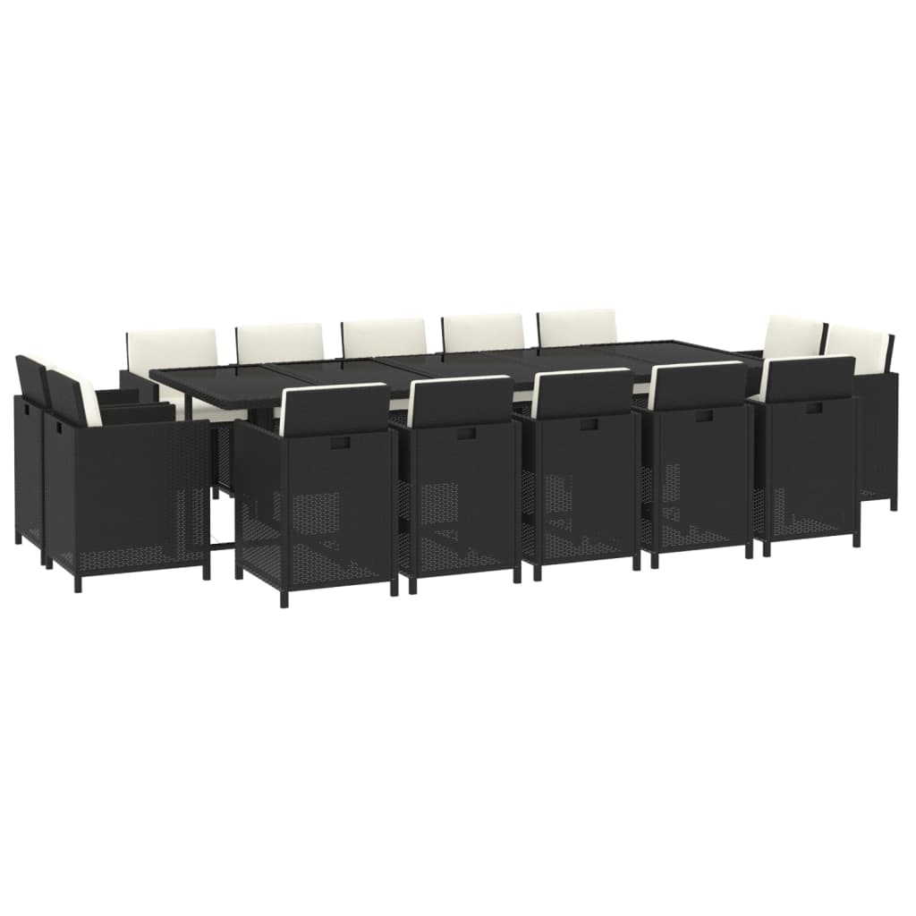 Set mobilier de exterior cu perne, 15 piese, negru, poliratan GartenMobel Dekor