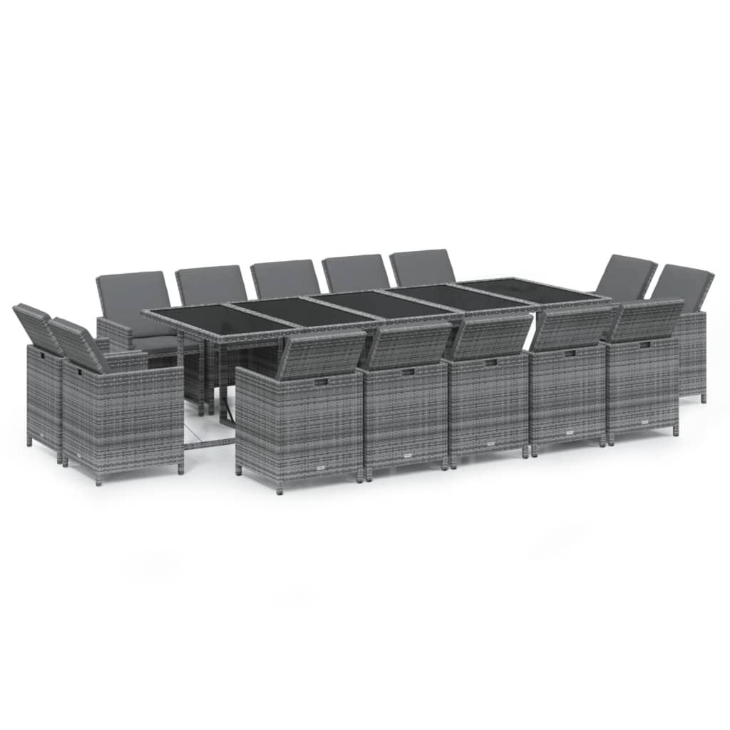 Set mobilier de grădină cu perne, 15 piese, gri, poliratan GartenMobel Dekor