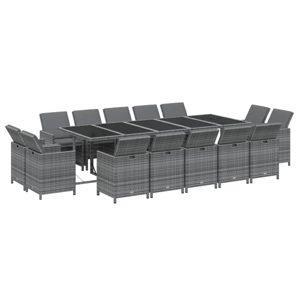 Set mobilier de grădină cu perne, 15 piese, gri, poliratan GartenMobel Dekor