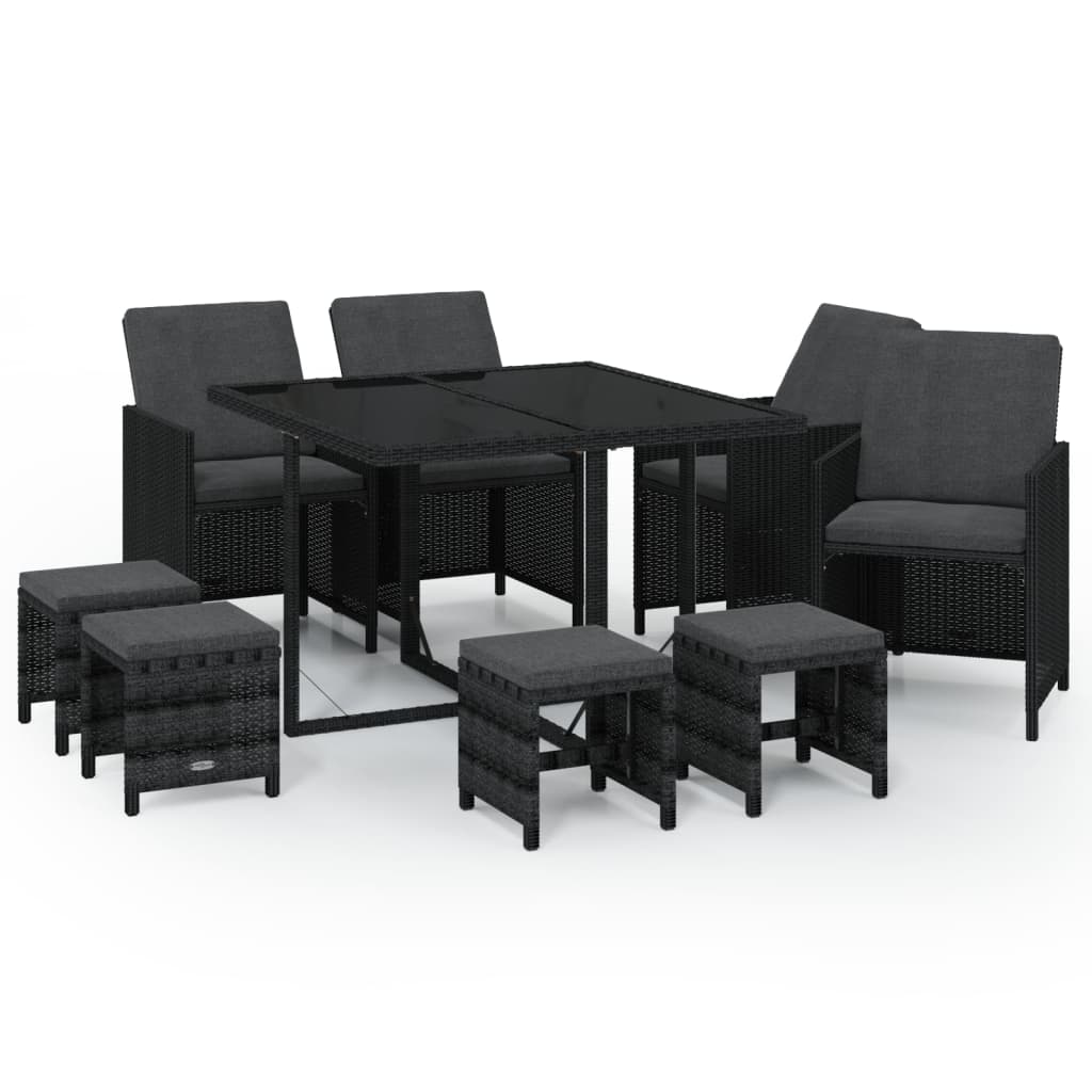 Set mobilier de grădină cu perne, 9 piese, negru, poliratan GartenMobel Dekor