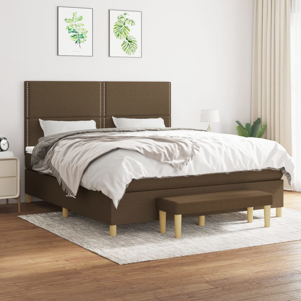 Pat box spring cu saltea, maro închis, 160x200 cm, textil GartenMobel Dekor
