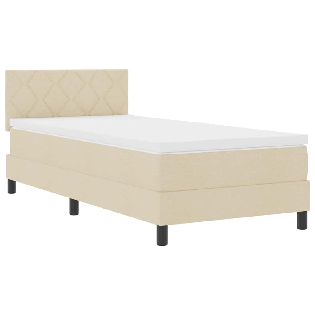 Pat boxspring cu saltea cu saltea Crem 90 x 190 cm țesătură GartenMobel Dekor