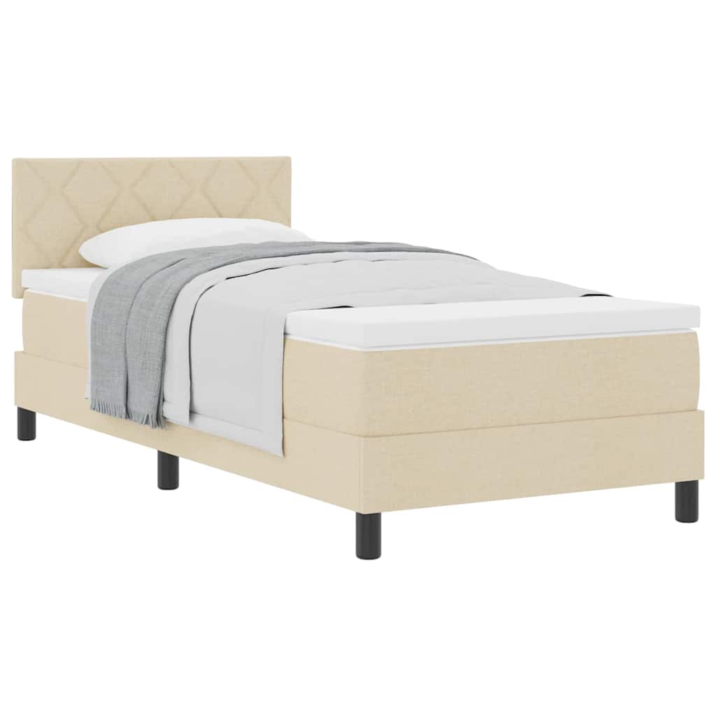 Pat boxspring cu saltea cu saltea Crem 90 x 190 cm țesătură GartenMobel Dekor
