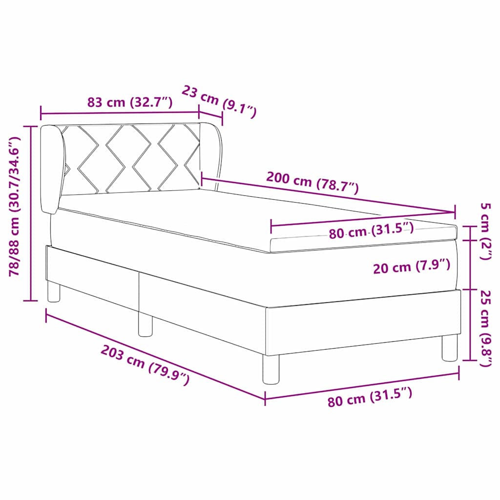 Pat boxspring cu saltea cu saltea Crem 80 x 200 cm țesătură GartenMobel Dekor
