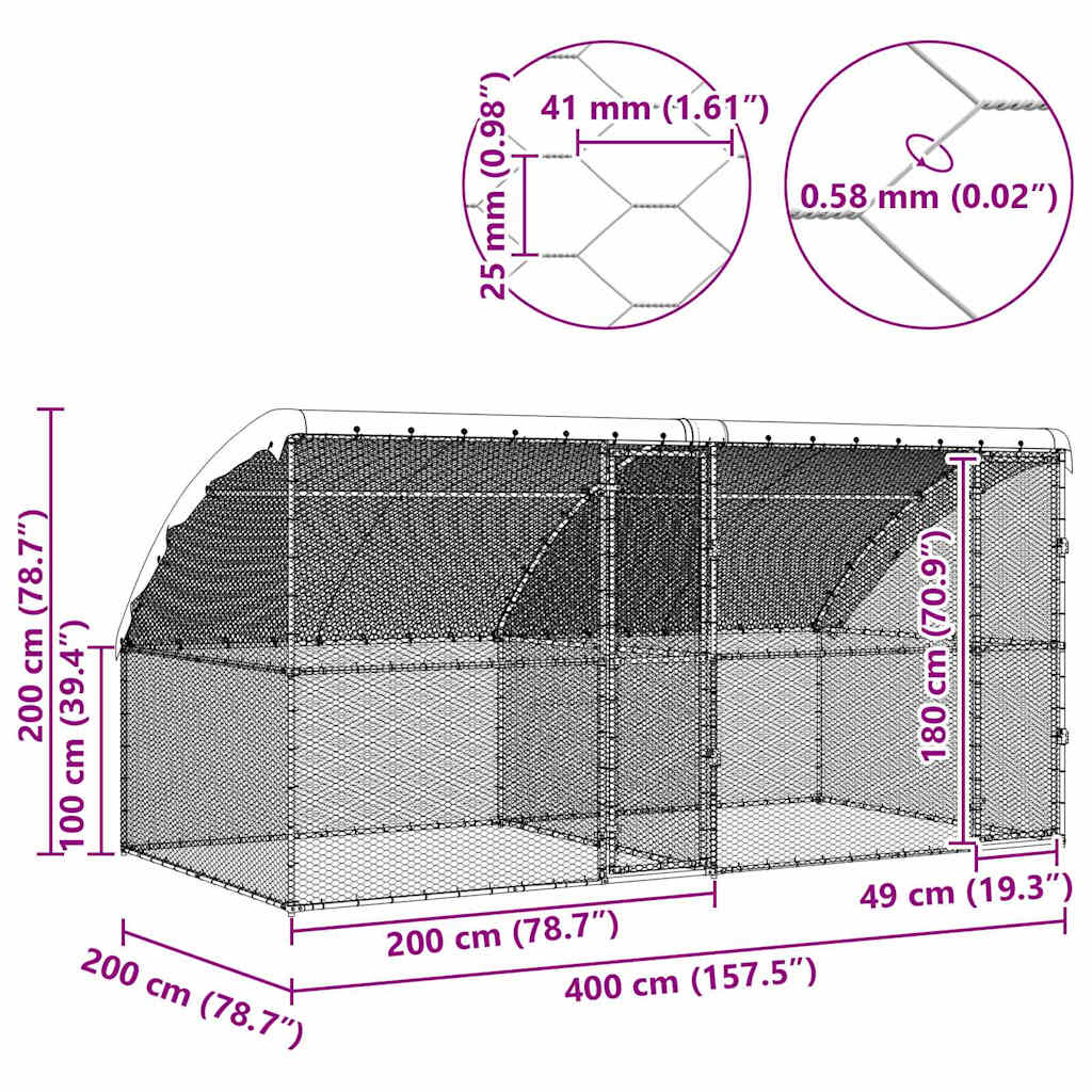Cușcă pentru pui Argintiu 400 x 200 x 198.5 cm Oțel galvanizat GartenMobel Dekor