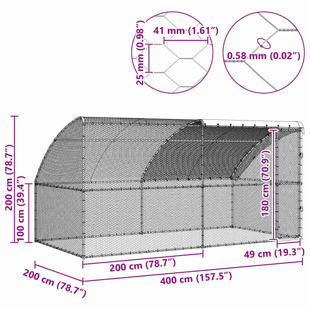 Cușcă pentru pui Argintiu 400 x 200 x 198.5 cm Oțel galvanizat GartenMobel Dekor