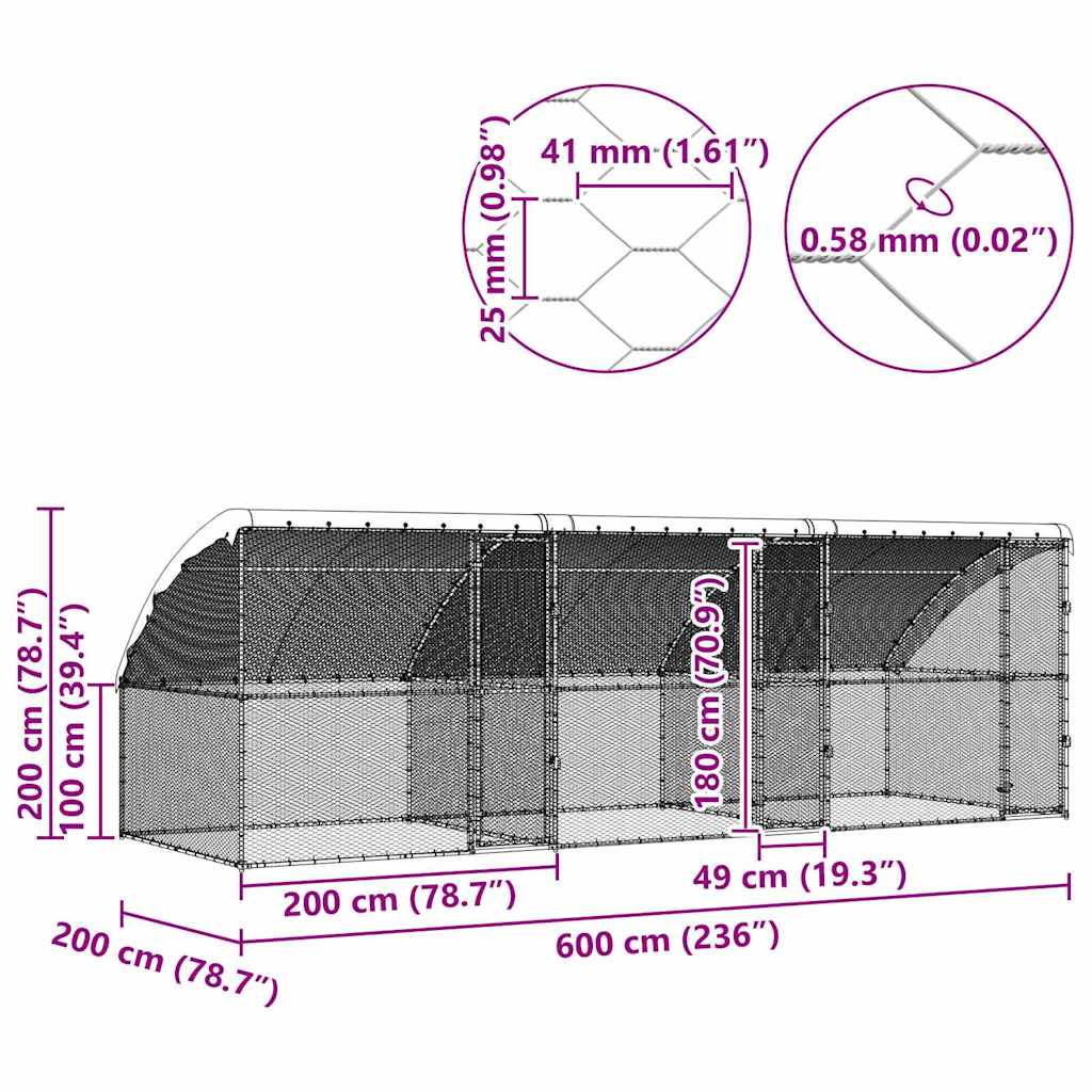 Cușcă pentru pui Argintiu 600 x 200 x 198.5 cm Oțel galvanizat GartenMobel Dekor