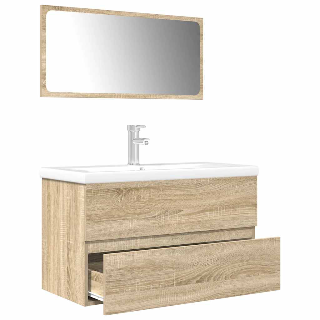 Set mobilier de baie, 3 piese, stejar sonoma, lemn prelucrat GartenMobel Dekor