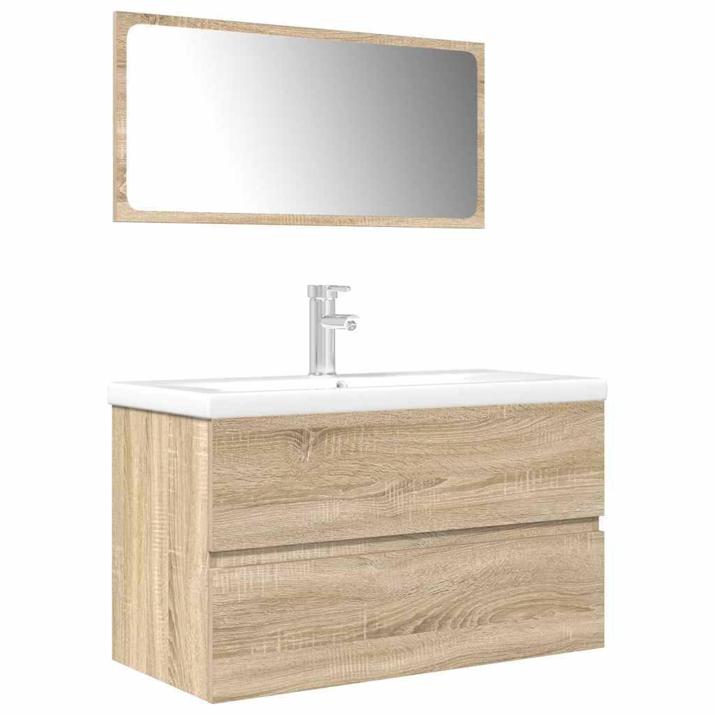 Set mobilier de baie, 3 piese, stejar sonoma, lemn prelucrat GartenMobel Dekor