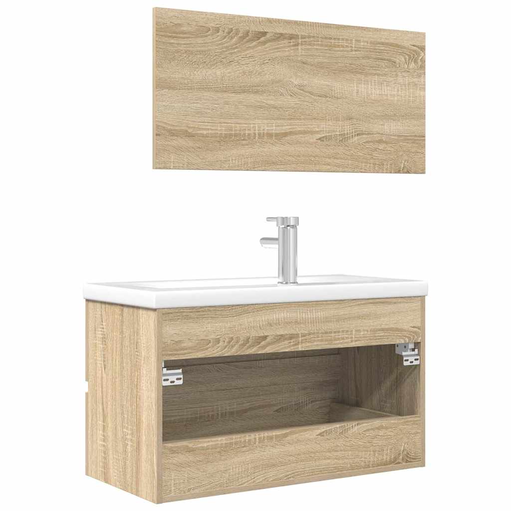 Set mobilier de baie, 3 piese, stejar sonoma, lemn prelucrat GartenMobel Dekor