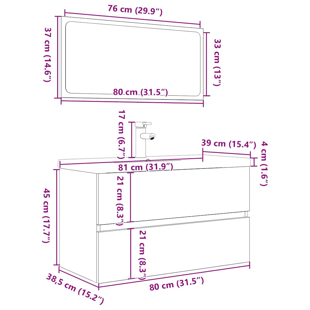 Set mobilier de baie, 3 piese, stejar sonoma, lemn prelucrat GartenMobel Dekor