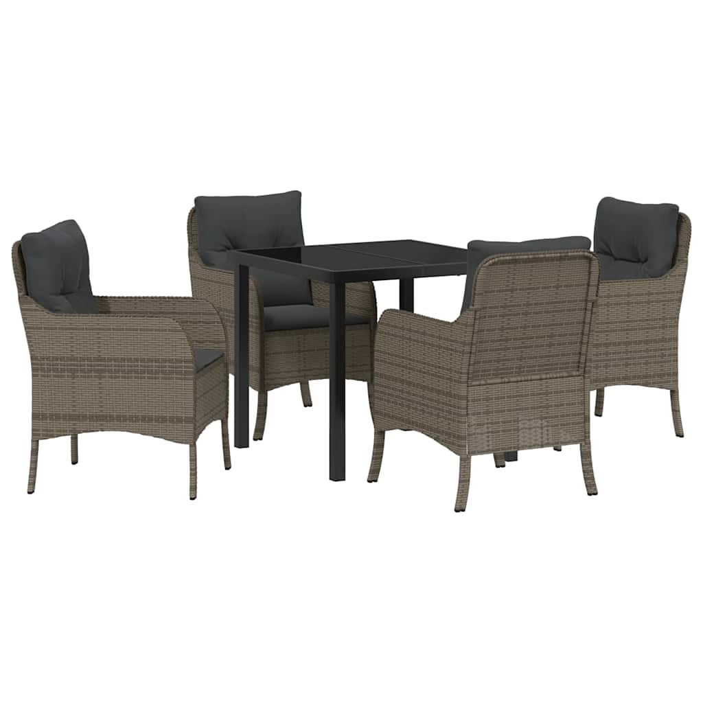 Set de masă pentru grădină cu pernă 5 pcs Gri Rattan poli GartenMobel Dekor