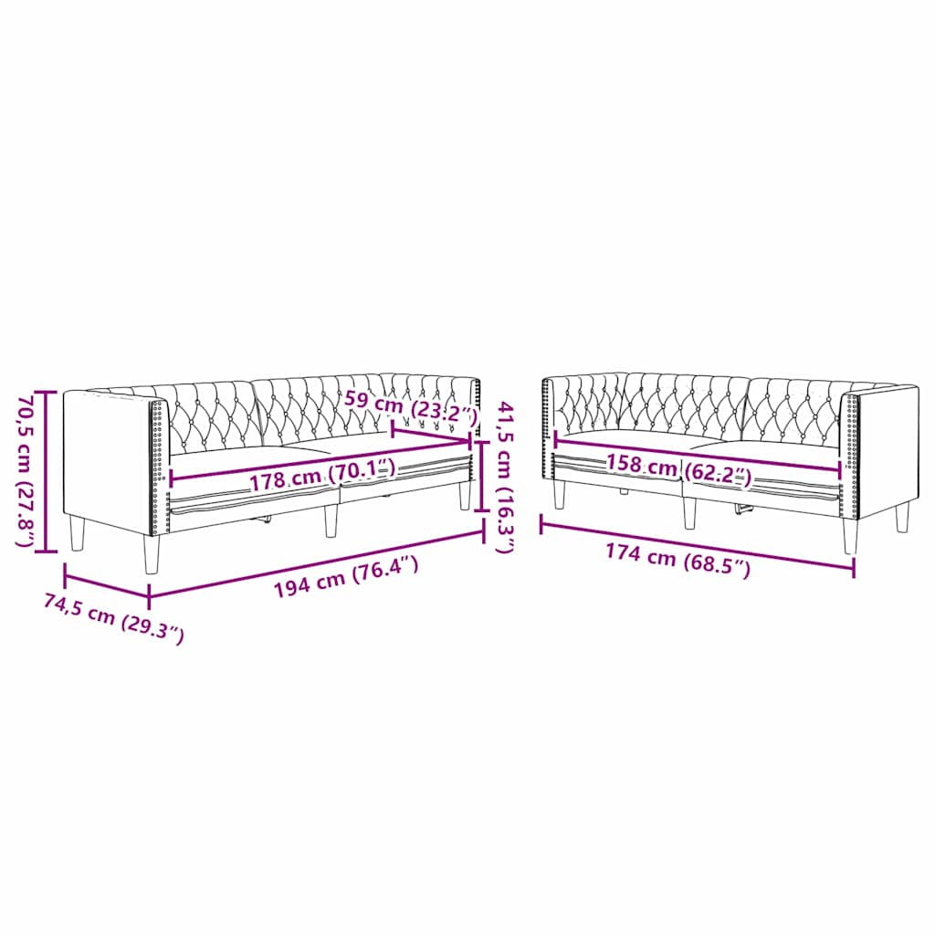 Set de canapea 2 pcs Negru 194 x 74.5 x 70.5 cm GartenMobel Dekor