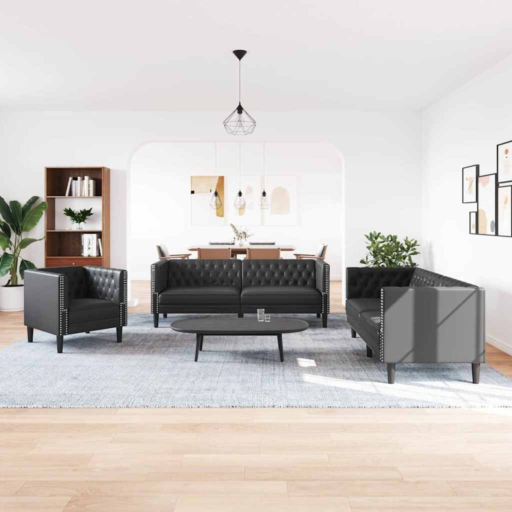 Set de canapea 3 pcs Negru 194 x 74.5 x 70.5 cm GartenMobel Dekor