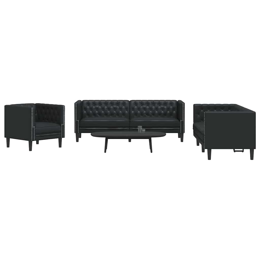 Set de canapea 3 pcs Negru 194 x 74.5 x 70.5 cm GartenMobel Dekor