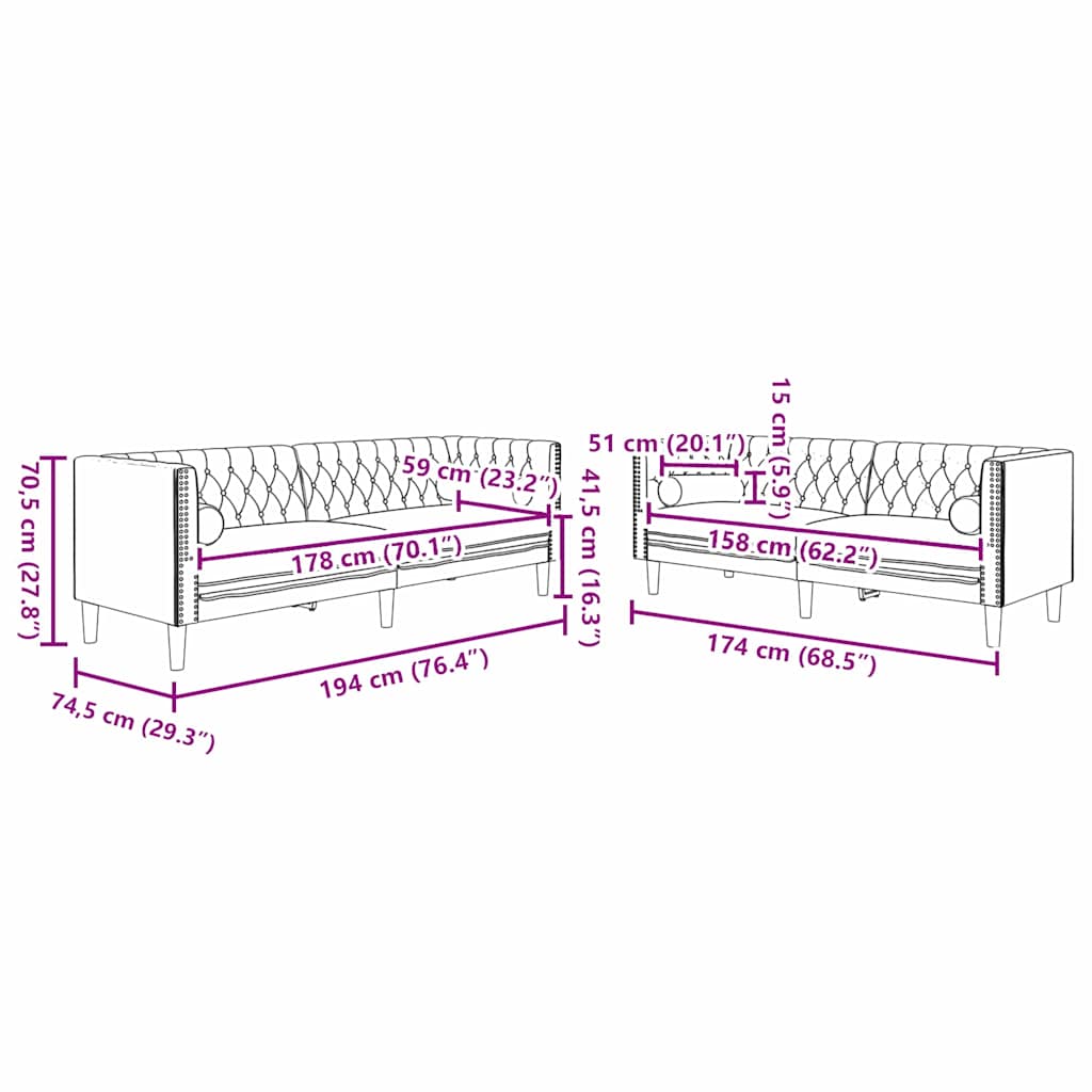 Set de canapea 2 pcs Gri închis Catifea GartenMobel Dekor