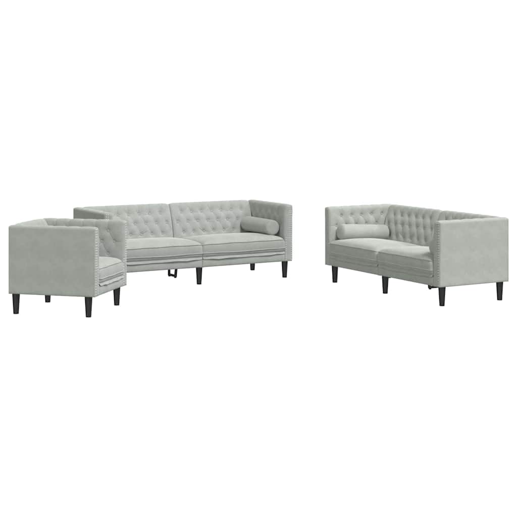 Set de canapea 3 pcs Gri deschis Catifea GartenMobel Dekor