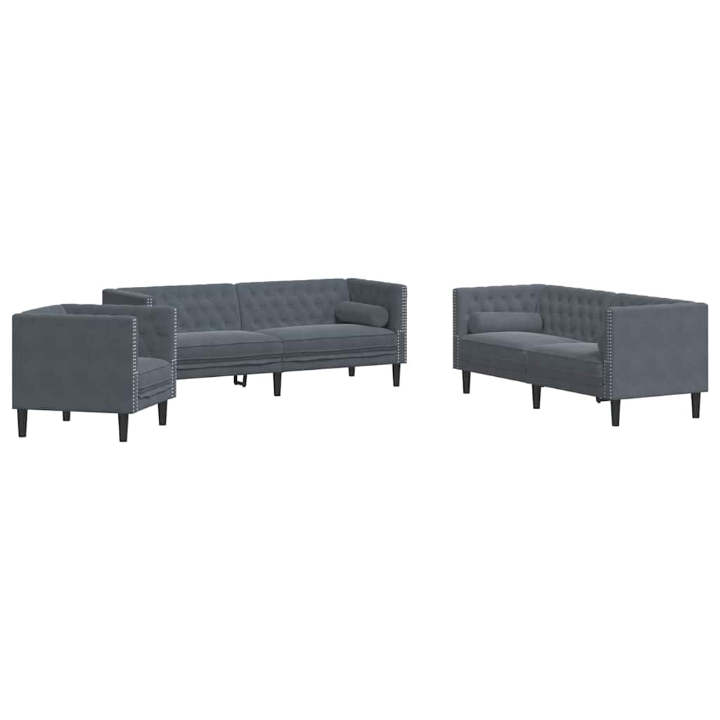Set de canapea 3 pcs Gri închis Catifea GartenMobel Dekor