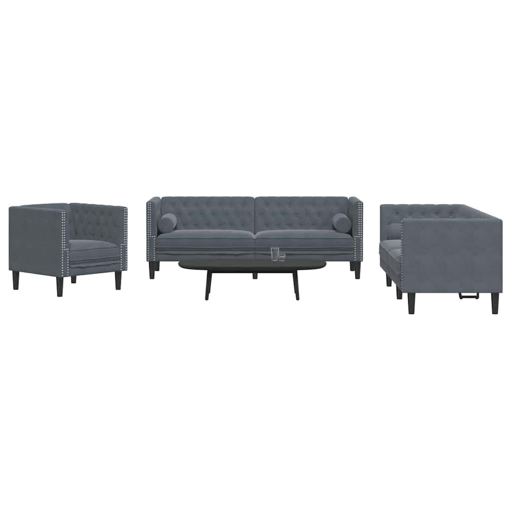 Set de canapea 3 pcs Gri închis Catifea GartenMobel Dekor