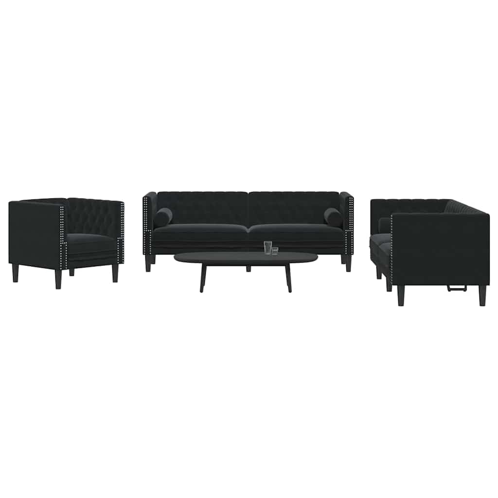 Set de canapea 3 pcs Negru Catifea GartenMobel Dekor