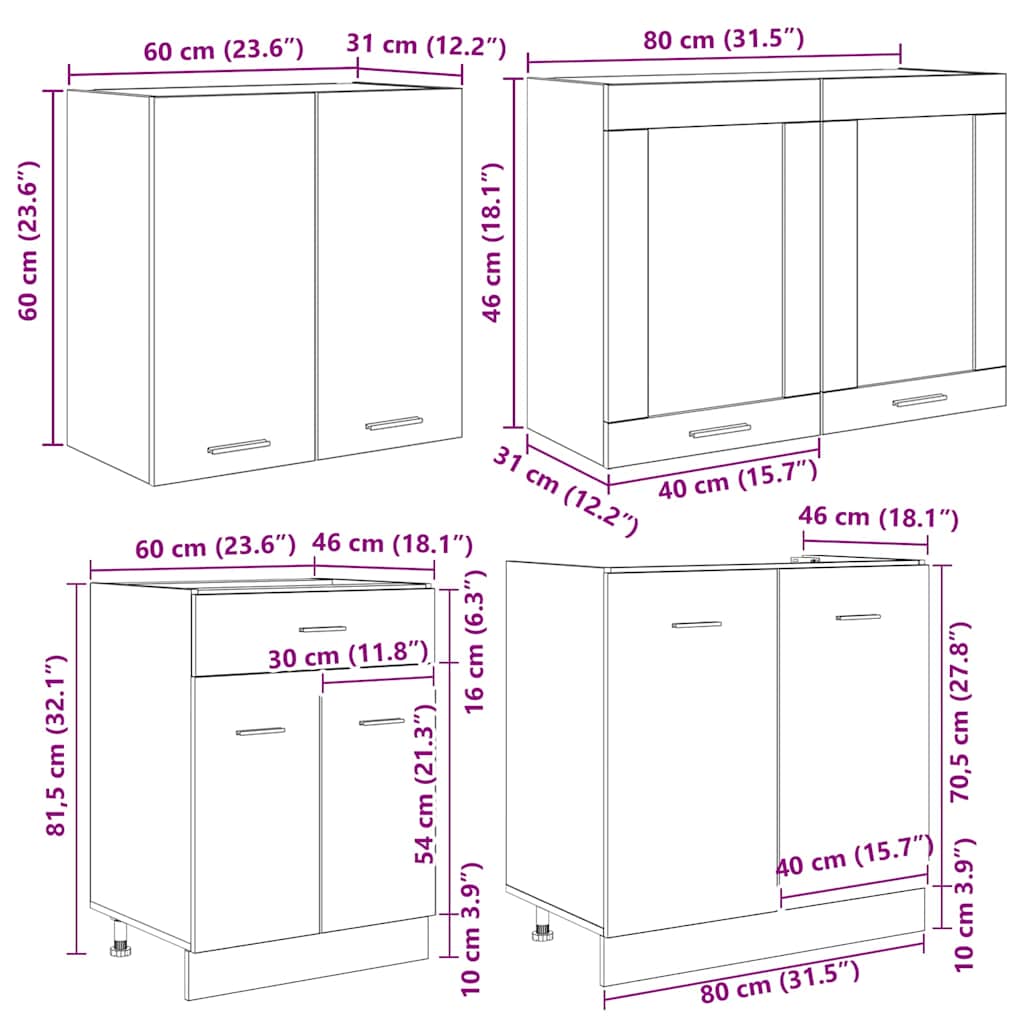 Set dulapuri de bucătărie 4 pcs sonoma gri 140 x 46 x 81.5 cm GartenMobel Dekor
