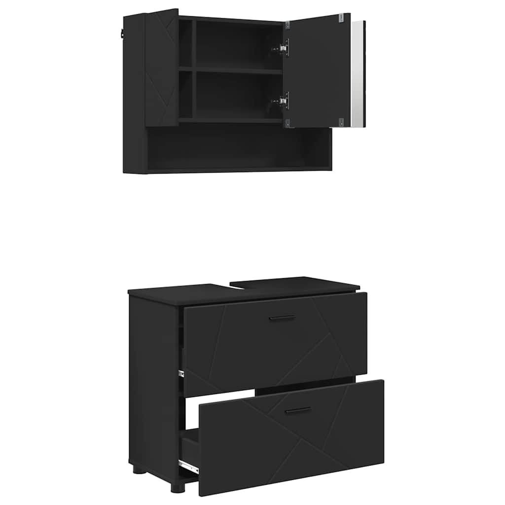 Set de mobilier pentru baie 2 pcs Negru 76.5 x 35 x 64 cm GartenMobel Dekor