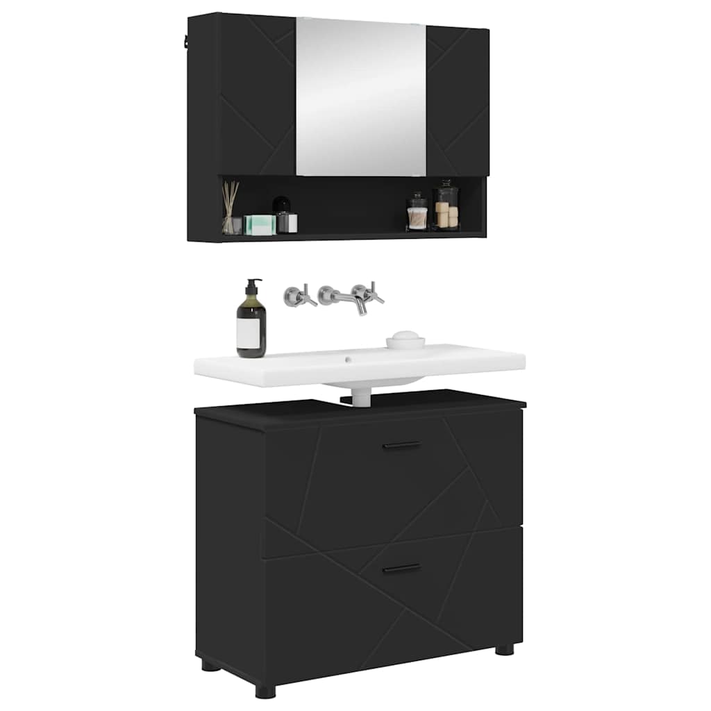 Set de mobilier pentru baie 2 pcs Negru 76.5 x 35 x 64 cm GartenMobel Dekor