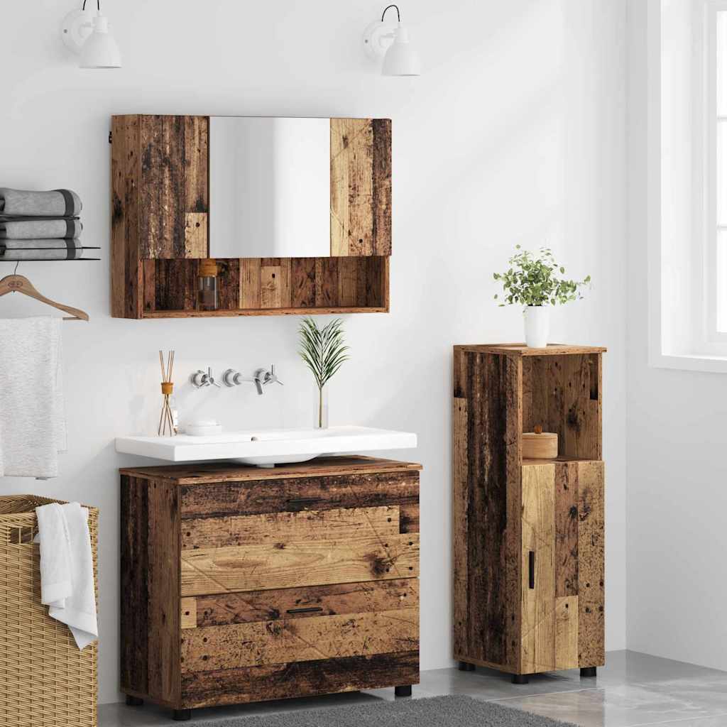Set de mobilier pentru baie 3 pcs Lemn vechi 76.5 x 35 x 64 cm GartenMobel Dekor