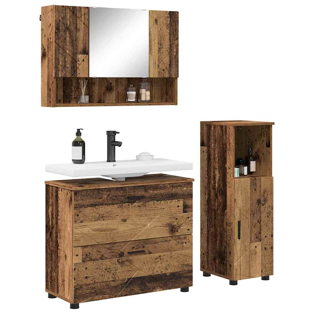 Set de mobilier pentru baie 3 pcs Lemn vechi 76.5 x 35 x 64 cm GartenMobel Dekor