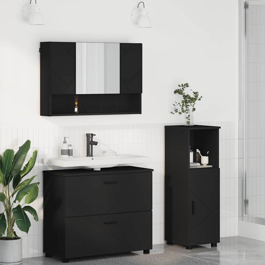 Set de mobilier pentru baie 3 pcs Negru 76.5 x 35 x 64 cm GartenMobel Dekor