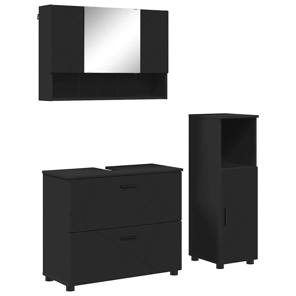 Set de mobilier pentru baie 3 pcs Negru 76.5 x 35 x 64 cm GartenMobel Dekor