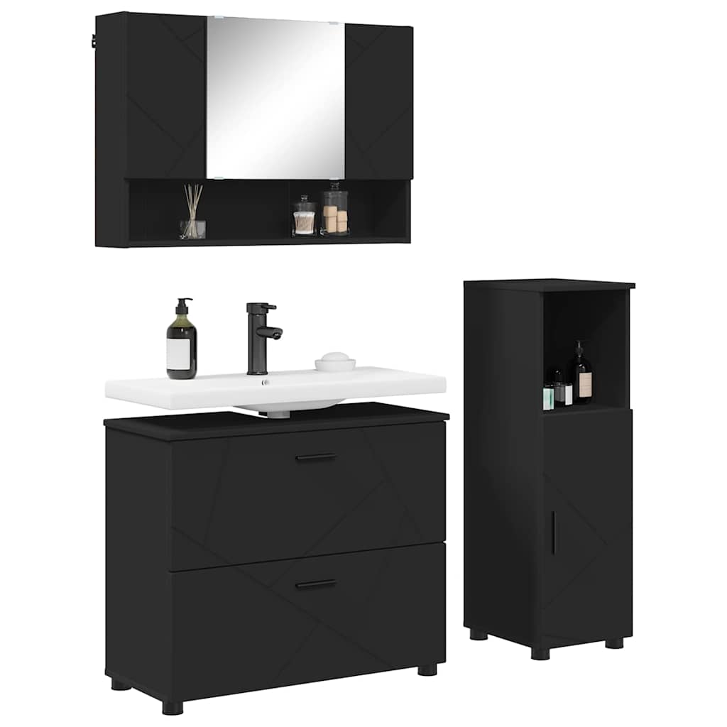 Set de mobilier pentru baie 3 pcs Negru 76.5 x 35 x 64 cm GartenMobel Dekor