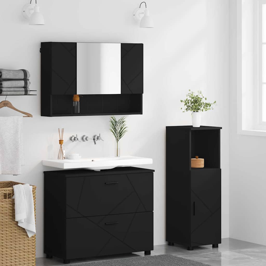 Set de mobilier pentru baie 3 pcs Negru 76.5 x 35 x 64 cm GartenMobel Dekor