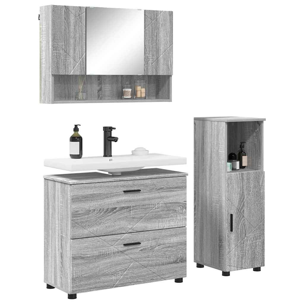 Set de mobilier pentru baie 3 pcs sonoma gri 76.5 x 35 x 64 cm GartenMobel Dekor