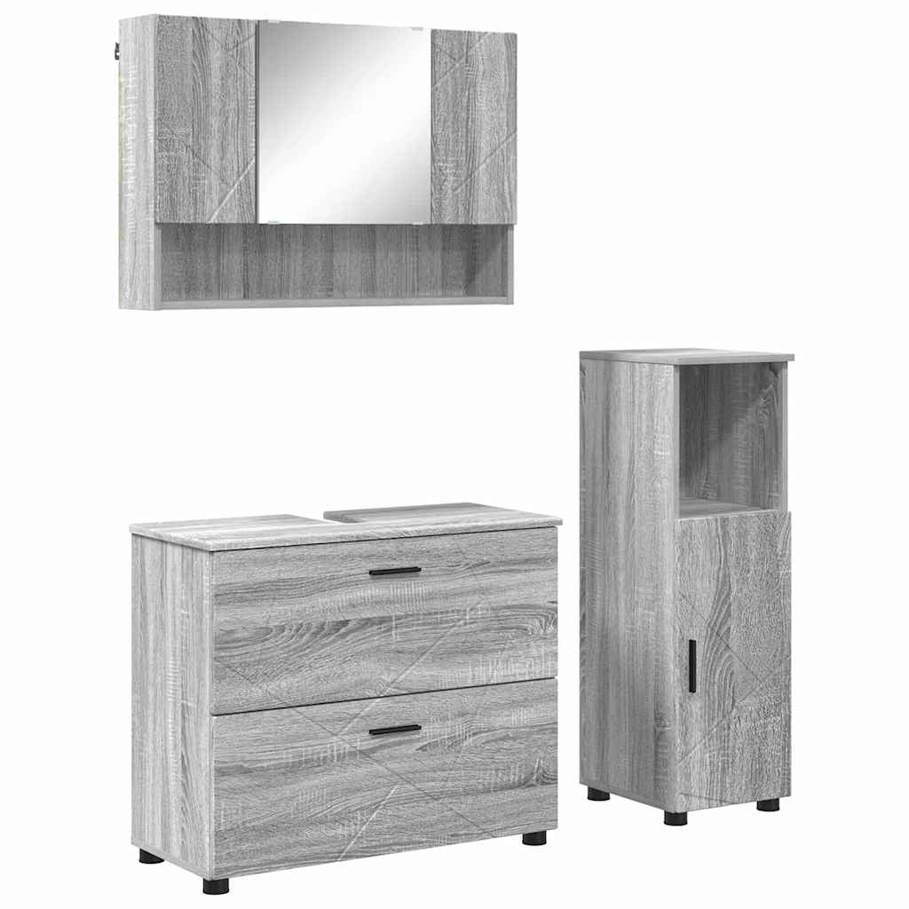 Set de mobilier pentru baie 3 pcs sonoma gri 76.5 x 35 x 64 cm GartenMobel Dekor