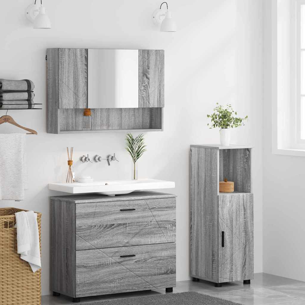 Set de mobilier pentru baie 3 pcs sonoma gri 76.5 x 35 x 64 cm GartenMobel Dekor