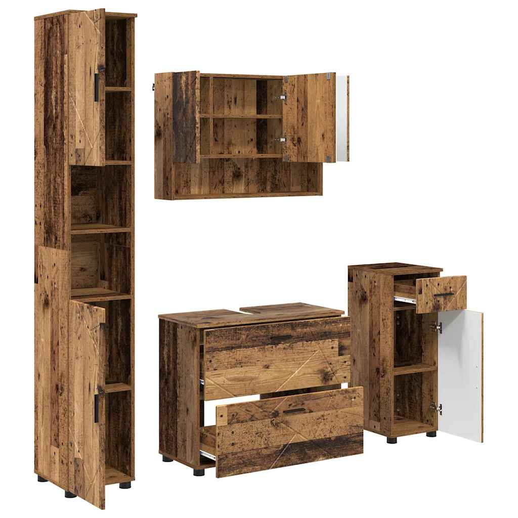Set de mobilier pentru baie 4 pcs Lemn vechi 30 x 35 x 192 cm GartenMobel Dekor