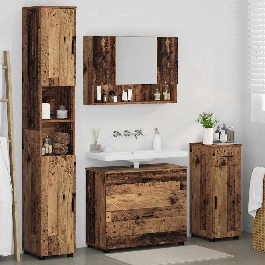 Set de mobilier pentru baie 4 pcs Lemn vechi 30 x 35 x 192 cm GartenMobel Dekor