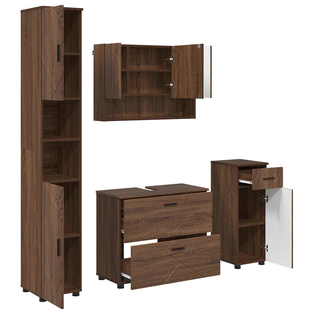 Set de mobilier pentru baie 4 pcs Stejar brun 30 x 35 x 192 cm GartenMobel Dekor