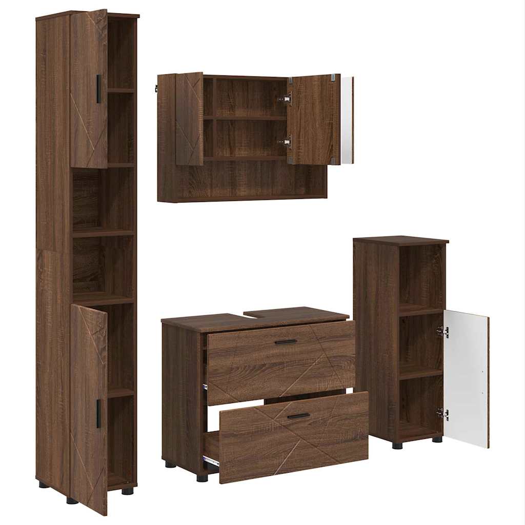 Set de mobilier pentru baie 4 pcs Stejar brun 30 x 35 x 192 cm GartenMobel Dekor