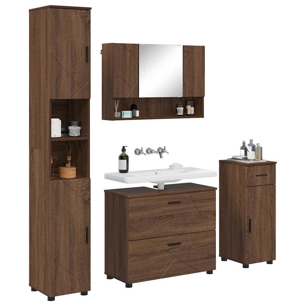 Set de mobilier pentru baie 4 pcs Stejar brun 30 x 35 x 192 cm GartenMobel Dekor