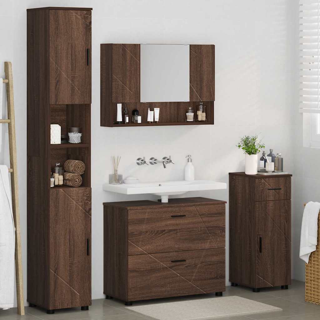 Set de mobilier pentru baie 4 pcs Stejar brun 30 x 35 x 192 cm GartenMobel Dekor