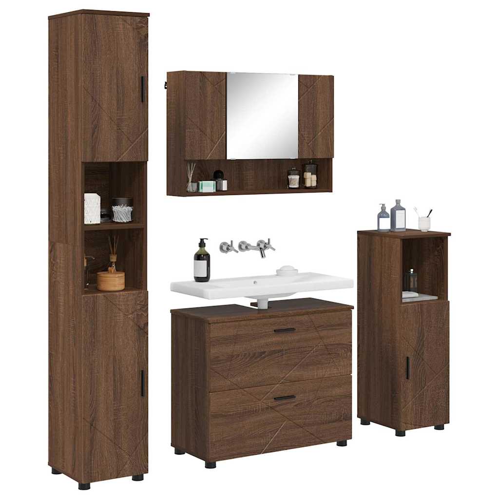 Set de mobilier pentru baie 4 pcs Stejar brun 30 x 35 x 192 cm GartenMobel Dekor